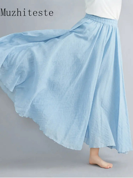 New In Summer Plus-size Cotton Linen Skirt Elastic Waist Linen Solid A-line Skirt Long Style Long Skirts for Women Fashion 2023